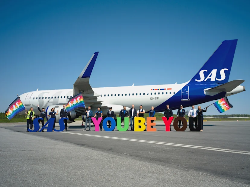 A SAS airplane with Pride flags